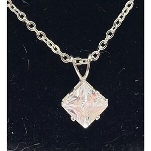 Diamond Shaped Dainty Crystal Necklace on Silver Chain 20in